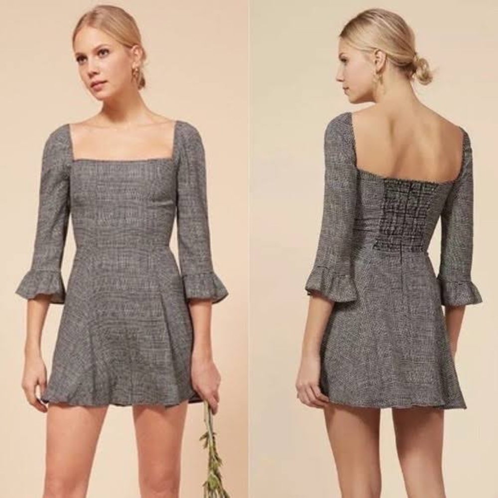 Reformation Julien Heather Plaid black white Mini Dress sz 10